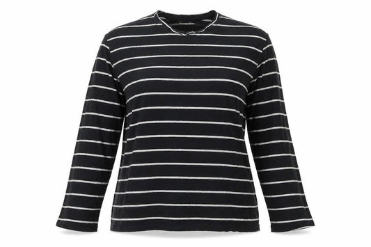 Pull&Bear Women’s Black Striped Long Sleeve Cotton T-Shirt Size 8