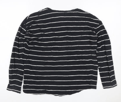 Pull & Bear Women’s Black Striped Long Sleeve Cotton T-Shirt Size 8