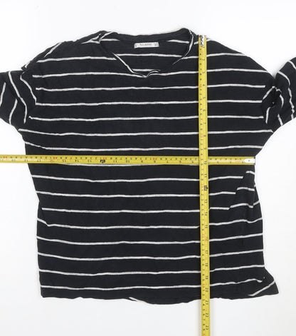 Pull & Bear Women’s Black Striped Long Sleeve Cotton T-Shirt Size 8
