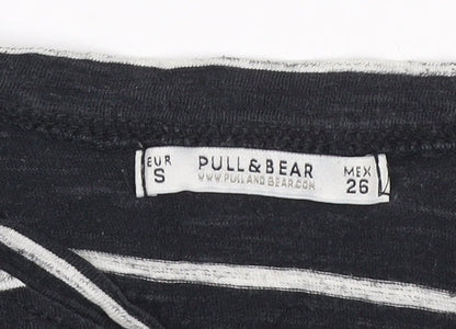 Pull & Bear Women’s Black Striped Long Sleeve Cotton T-Shirt Size 8