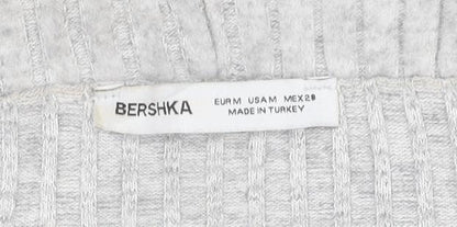Bershka Women’s Grey Ribbed Off Shoulder Slim Fit Jumper XS