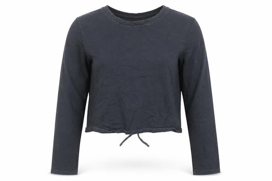 Motel Rocks Womens Black XS Cropped Long Sleeve Tie Back Top