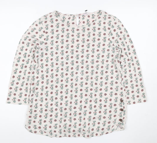 Fat Face Women’s Ivory Floral 3/4 Sleeve Cotton Tunic Blouse Size 12