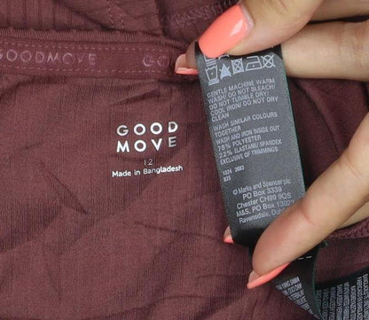 Goodmove Womens Brown Long Sleeve Round Neck Stretch T-Shirt Size 12