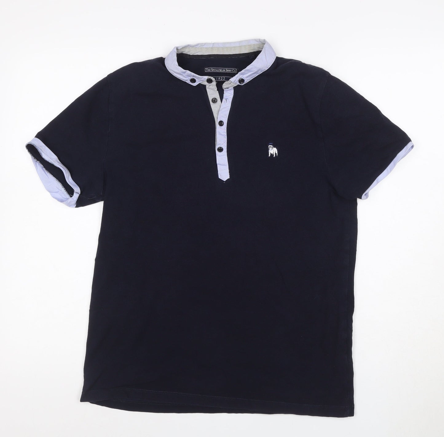 The Spitalfields Shirt Co. Men's Blue Henley Short Sleeve Cotton T-Shirt M