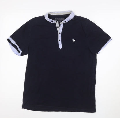 The Spitalfields Shirt Co. Men's Blue Henley Short Sleeve Cotton T-Shirt M
