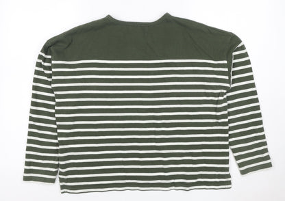 Maison Labiche Women’s Green Striped Cotton Embroidered Long Sleeve T-Shirt M