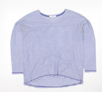 Next Women's Blue Striped Long Sleeve V-Neck Cotton T-Shirt Size 16