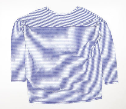 Next Women's Blue Striped Long Sleeve V-Neck Cotton T-Shirt Size 16