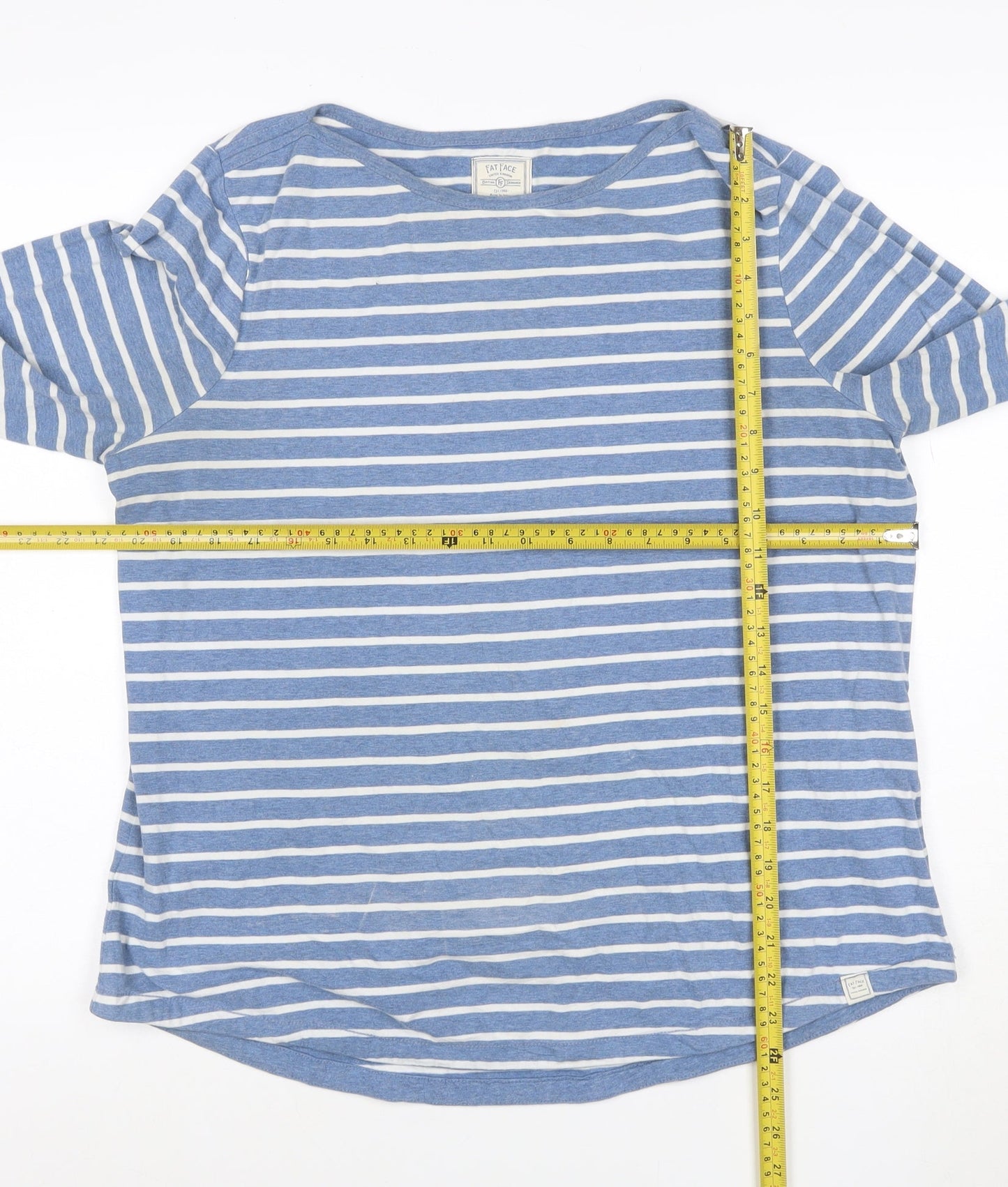 Fat Face Women's Blue Striped Long Sleeve Cotton T-Shirt Size 16