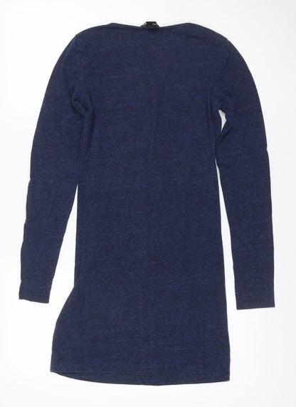 H&M Women Blue Long Sleeve Bodycon Jersey Short Dress Size S
