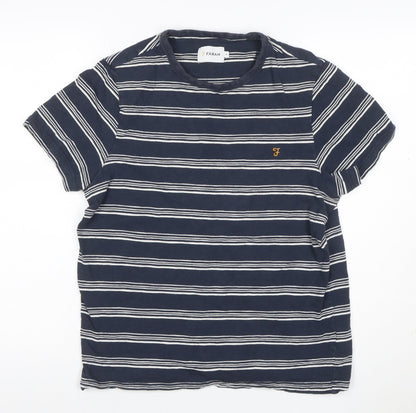Farah Unisex Blue Striped Cotton Crew Neck T-Shirt M