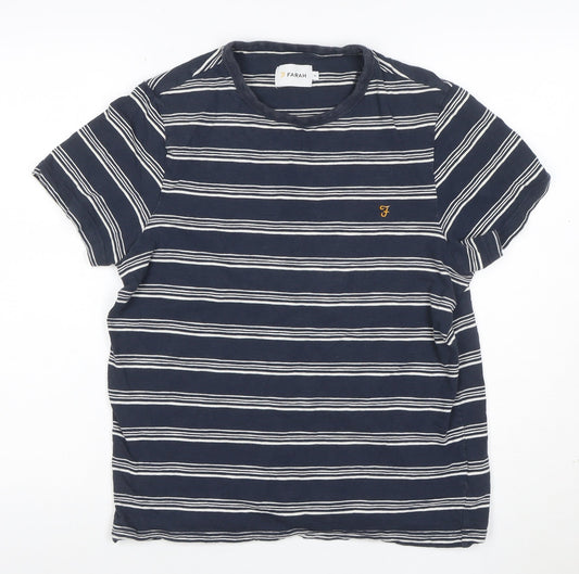 Additional front view of Farah unisex blue striped cotton crew neck t-shirt m