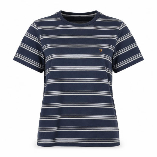 Front view of Farah unisex blue striped cotton crew neck t-shirt m