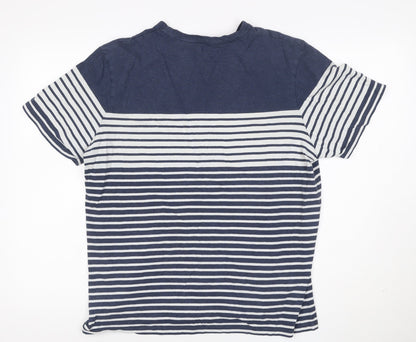 Boden Women Blue Striped Cotton Crew Neck T-Shirt L