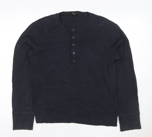 Additional front view of Massimo Dutti Women’s Blue Long Sleeve Henley Cotton Top, size S