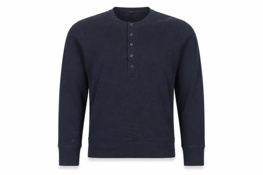 Front view of Massimo Dutti Women’s Blue Long Sleeve Henley Cotton Top, size S