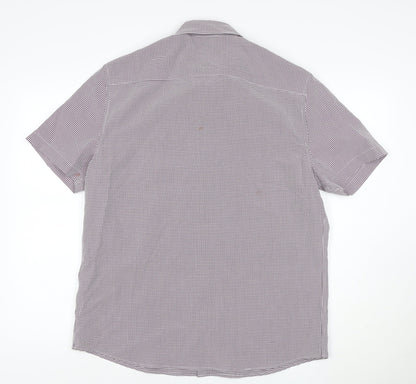 Marks and Spencer Men's Purple Check Short Sleeve Button-Up Shirt L