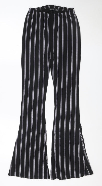 Boohoo Women's Black Striped Flared Slim Trousers Size 6