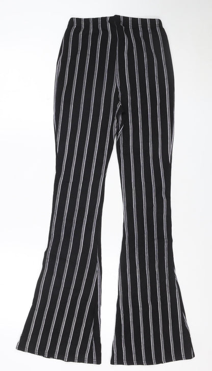 Boohoo Women's Black Striped Flared Slim Trousers Size 6