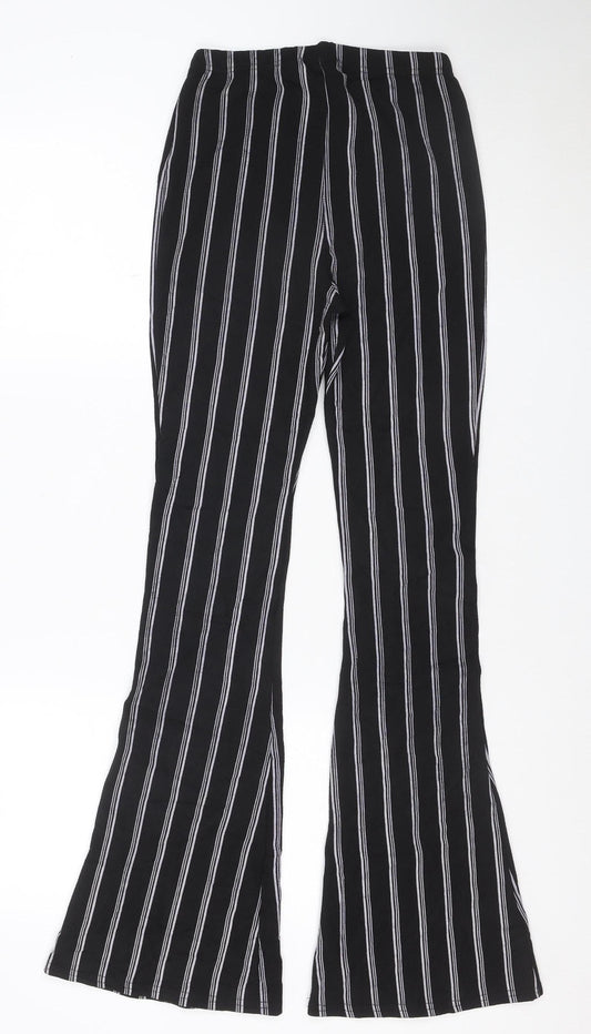 Boohoo Women's Black Striped Flared Slim Trousers Size 6