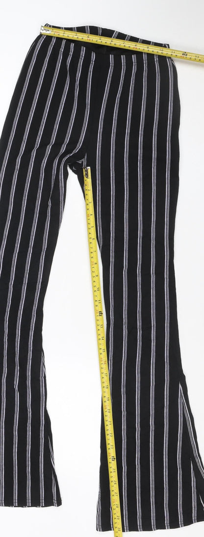 Boohoo Women's Black Striped Flared Slim Trousers Size 6