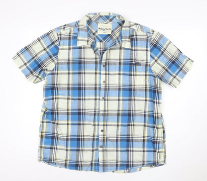 Weird Fish Mens Blue Plaid Cotton Short Sleeve Button-Up Shirt XL