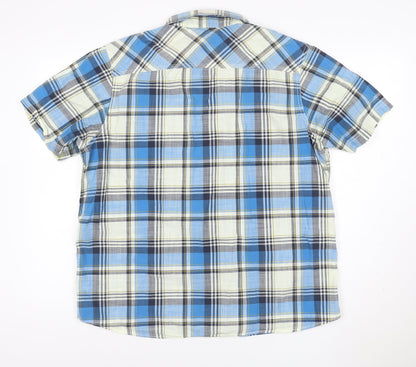Weird Fish Mens Blue Plaid Cotton Short Sleeve Button-Up Shirt XL