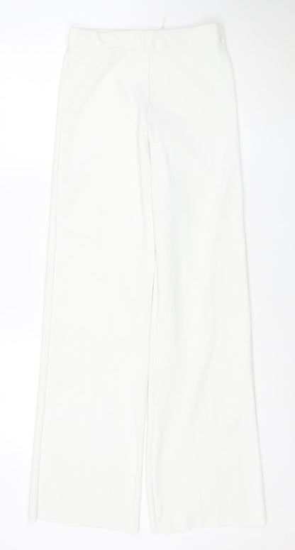ZARA Women White Stretch Trousers Size 10 Regular Fit