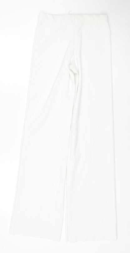 ZARA Women White Stretch Trousers Size 10 Regular Fit
