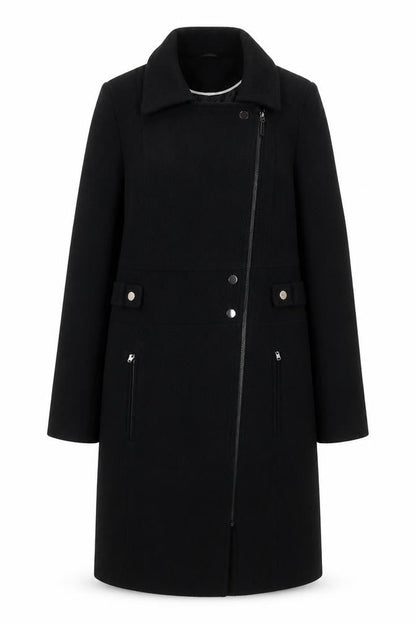 Next Womens Black Wool Blend Long Coat Size 10 Classic Zip Style