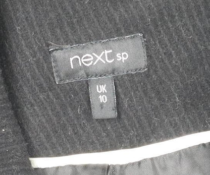 Next Womens Black Wool Blend Long Coat Size 10 Classic Zip Style