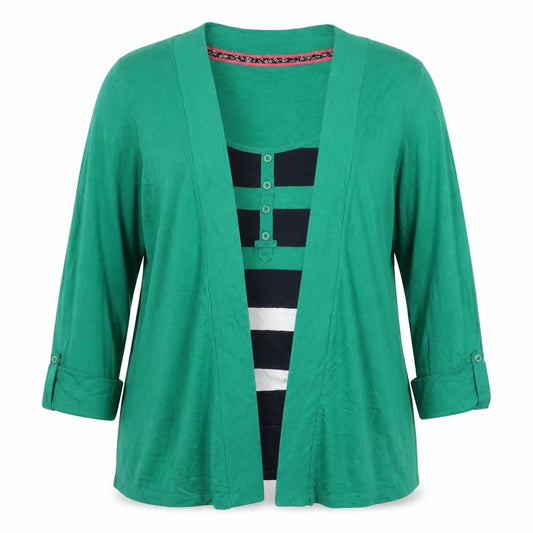 Maine New England Women's Green Size 14 Striped Long Sleeve T-Shirt