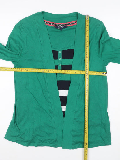 Maine New England Women's Green Size 14 Striped Long Sleeve T-Shirt