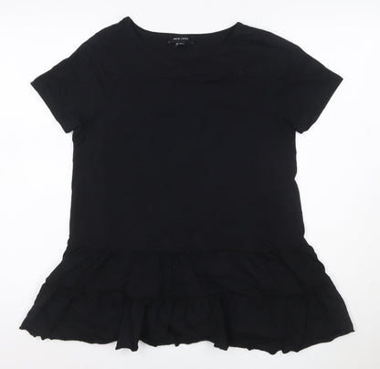 New Look Women Black Cotton Ruffle Hem Tunic T-Shirt UK 12