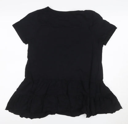 New Look Women Black Cotton Ruffle Hem Tunic T-Shirt UK 12