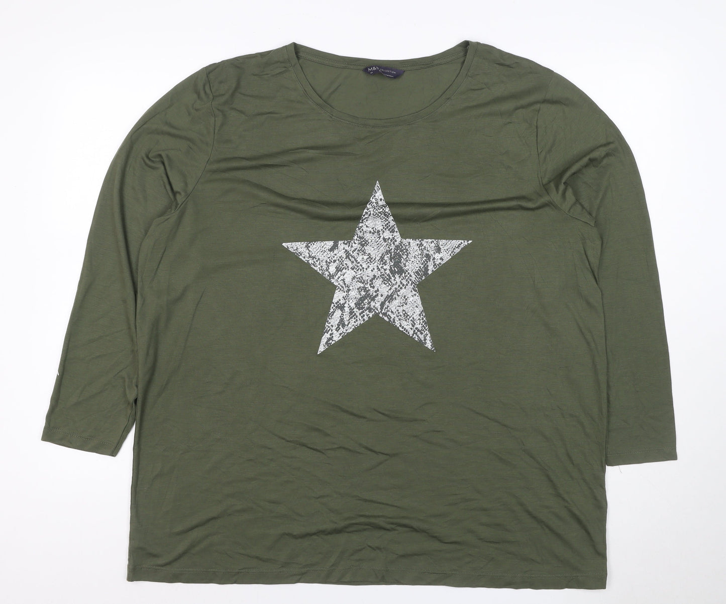 Marks and Spencer Women’s Green Star Print 3/4 Sleeve T-Shirt Size 20