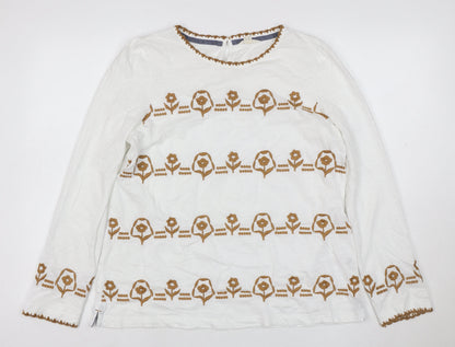 White Stuff Women's White Embroidered Long Sleeve Cotton Tunic UK 16