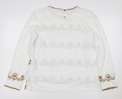 White Stuff Women's White Embroidered Long Sleeve Cotton Tunic UK 16