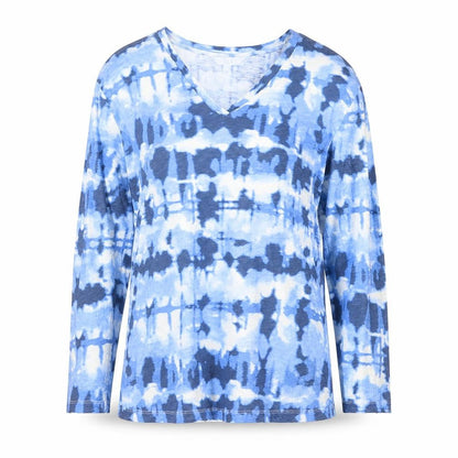 Marks & Spencer Men's Blue Tie-Dye Long Sleeve V-Neck T-Shirt Size L