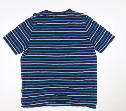 Marks and Spencer Men's Blue Striped 2XL Cotton Crew Neck T-Shirt