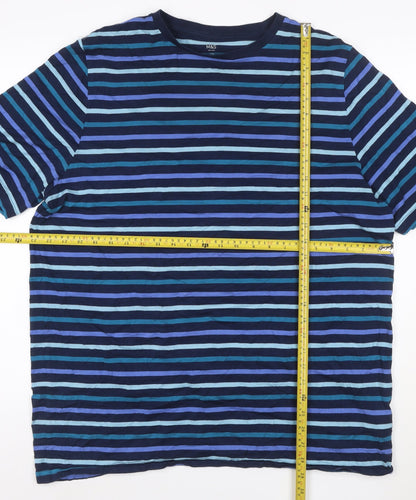 Marks and Spencer Men's Blue Striped 2XL Cotton Crew Neck T-Shirt