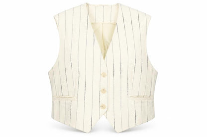 H&M Women Ivory Pinstripe Suit Waistcoat Size L Viscose Blend