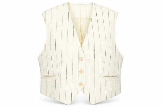 H&M Women Ivory Pinstripe Suit Waistcoat Size L Viscose Blend
