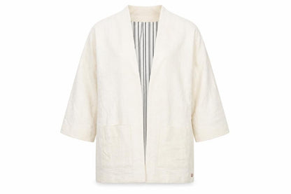 Harris Wilson Women Ivory Cotton Blend Relaxed Fit 3/4 Sleeve Blazer Size M
