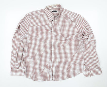 Jasper Conran Men's Brown Check Cotton Long Sleeve Button-Up Shirt L
