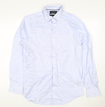 Marks and Spencer Men Blue Regular Fit Cotton Long Sleeve Shirt 15in