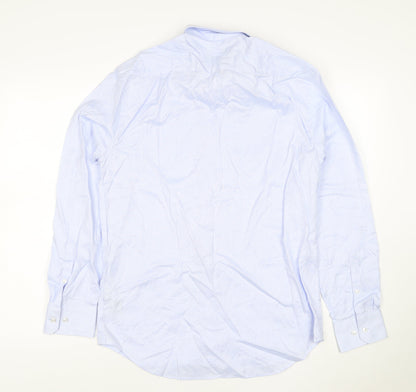 Marks and Spencer Men Blue Regular Fit Cotton Long Sleeve Shirt 15in