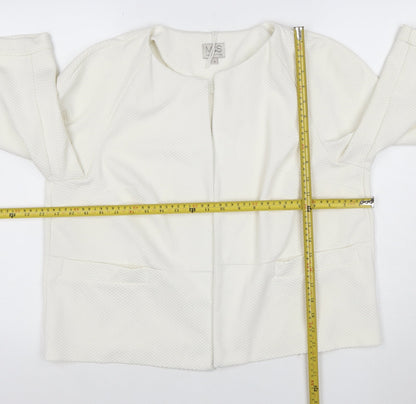Marks and Spencer Women Ivory Textured Collarless Suit Jacket Size 16