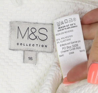 Marks and Spencer Women Ivory Textured Collarless Suit Jacket Size 16